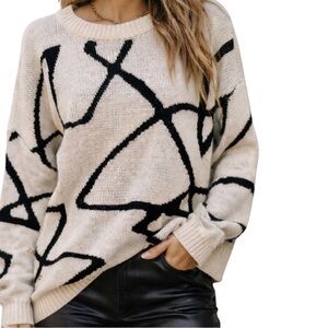 12th Tribe Montclair Cream Abstract Sweater • Size XL • LIKE NEW